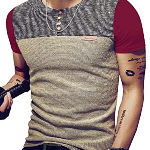 LOGEEYAR Mens Premium Fitted Short-Sleeve Contrast Color Stitching T-Shirt(Red XL)