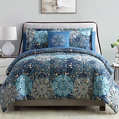 Modern Threads - Granada Collection Comforter Set - Reversible Microfiber - Elegant Printed Bed Set - Includes Comforter, Sheets, Shams, & Pillow - Luxurious Bedding