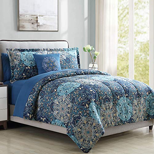 Modern Threads - Granada Collection Comforter Set - Reversible Microfiber - Elegant Printed Bed Set - Includes Comforter, Sheets, Shams, & Pillow - Luxurious Bedding