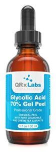 glycolic acid 70% gel peel with chamomile and green tea extracts - professional grade chemical face peel for acne blemishes, collagen boost, wrinkles, fine lines - alpha hydroxy acid - 1 bottle of 1 fl oz