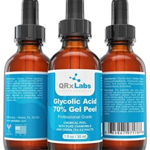 Glycolic Acid 70% Gel Peel with Chamomile and Green Tea Extracts - Professional Grade Chemical Face Peel for Acne Blemishes, Collagen Boost, Wrinkles, Fine Lines - Alpha Hydroxy Acid - 1 Bottle of 1 fl oz