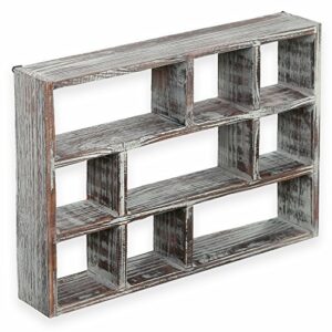mygift rustic shadow box, 9-compartment torched wooden freestanding & wall mountable knickknack display shelf, curio shelves