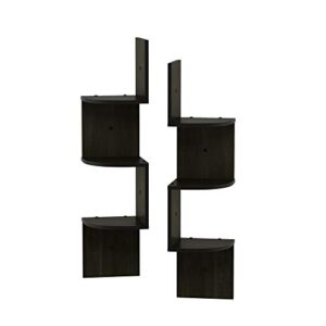 furinno rossi wall mount floating corner shelf, 3-tier radial set of 2, espresso