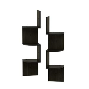 Furinno Rossi Wall Mount Floating Corner Shelf, 3-Tier Radial Set of 2, Espresso