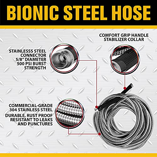 Bionic Steel 25 Foot Garden Hose 304 Stainless Steel Metal Hose – Super Tough & Flexible Water Hose, Lightweight, Crush Resistant Aluminum Fittings, Kink & Tangle Free, Rust Proof, Easy to Use & Store