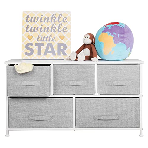 mDesign 21.65" High Steel Frame/Wood Top Storage Dresser Furniture with 5 Fabric Drawers, Wide Bureau Organizer for Baby, Kid, and Teen Bedroom, Nursery, Playroom, Dorm - Lido Collection, Gray