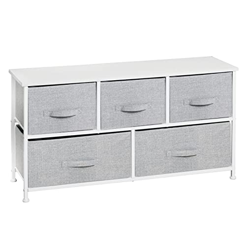 mDesign 21.65" High Steel Frame/Wood Top Storage Dresser Furniture with 5 Fabric Drawers, Wide Bureau Organizer for Baby, Kid, and Teen Bedroom, Nursery, Playroom, Dorm - Lido Collection, Gray