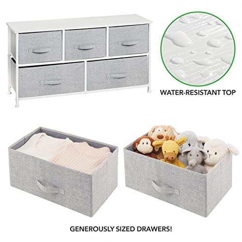 mDesign 21.65" High Steel Frame/Wood Top Storage Dresser Furniture with 5 Fabric Drawers, Wide Bureau Organizer for Baby, Kid, and Teen Bedroom, Nursery, Playroom, Dorm - Lido Collection, Gray