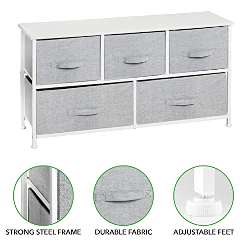 mDesign 21.65" High Steel Frame/Wood Top Storage Dresser Furniture with 5 Fabric Drawers, Wide Bureau Organizer for Baby, Kid, and Teen Bedroom, Nursery, Playroom, Dorm - Lido Collection, Gray