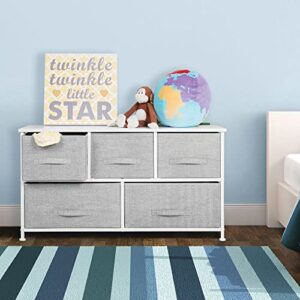 mDesign 21.65" High Steel Frame/Wood Top Storage Dresser Furniture with 5 Fabric Drawers, Wide Bureau Organizer for Baby, Kid, and Teen Bedroom, Nursery, Playroom, Dorm - Lido Collection, Gray