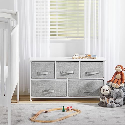 mDesign 21.65" High Steel Frame/Wood Top Storage Dresser Furniture with 5 Fabric Drawers, Wide Bureau Organizer for Baby, Kid, and Teen Bedroom, Nursery, Playroom, Dorm - Lido Collection, Gray