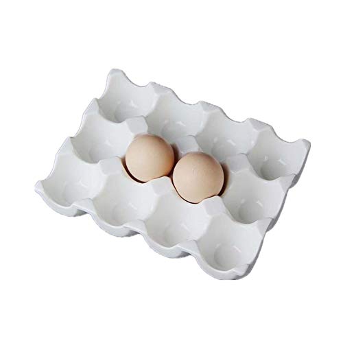 Leoyoubei Pretty Ceramic Egg Plate,7.5X5.5X1.5 Kitchen Restaurant Fridge Storage and Cookable Egg Porcelain Decorative Crate White (12 Cups Egg Holder)