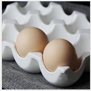 Leoyoubei Pretty Ceramic Egg Plate,7.5X5.5X1.5 Kitchen Restaurant Fridge Storage and Cookable Egg Porcelain Decorative Crate White (12 Cups Egg Holder)