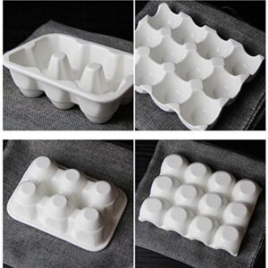 Leoyoubei Pretty Ceramic Egg Plate,7.5X5.5X1.5 Kitchen Restaurant Fridge Storage and Cookable Egg Porcelain Decorative Crate White (12 Cups Egg Holder)