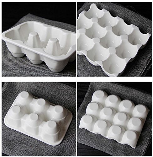 Leoyoubei Pretty Ceramic Egg Plate,7.5X5.5X1.5 Kitchen Restaurant Fridge Storage and Cookable Egg Porcelain Decorative Crate White (12 Cups Egg Holder)