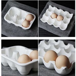 Leoyoubei Pretty Ceramic Egg Plate,7.5X5.5X1.5 Kitchen Restaurant Fridge Storage and Cookable Egg Porcelain Decorative Crate White (12 Cups Egg Holder)