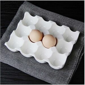 Leoyoubei Pretty Ceramic Egg Plate,7.5X5.5X1.5 Kitchen Restaurant Fridge Storage and Cookable Egg Porcelain Decorative Crate White (12 Cups Egg Holder)