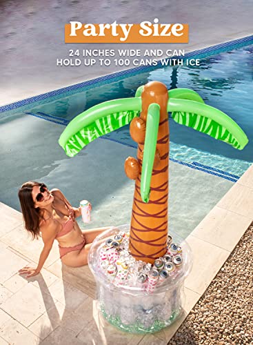 JOYIN 60" Inflatable Palm Tree Cooler, Beach Theme Party Decor, Pool Party Decorations, Luau Hawaiian Birthday Party Supplies Ocean Jungle Tropical Themed Party Decoration Summer Outdoor Drink Cooler