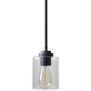 amazon brand – stone & beam modern farmhouse glass cylinder pendant light fixture with light bulb - 4.75 inch shade, 10 - 58 inch cord, oil-rubbed bronze