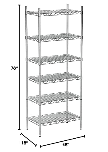 NSF Wire Shelf Organizer 6 Wire Shelving Unit Metal Storage Shelves, Utility Commercial Grade Heavy Duty Height Adjustable Leveling Feet Steel Layer shelf Rack 2100 LBS Capacity-18x48x72,Chrome