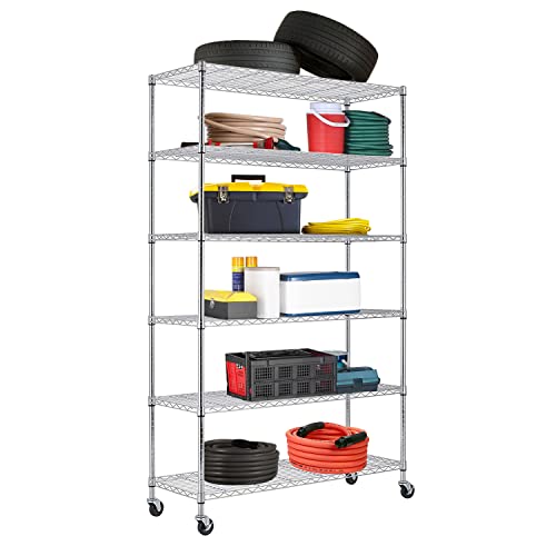 NSF Wire Shelf Organizer 6 Wire Shelving Unit Metal Storage Shelves, Utility Commercial Grade Heavy Duty Height Adjustable Leveling Feet Steel Layer shelf Rack 2100 LBS Capacity-18x48x72,Chrome