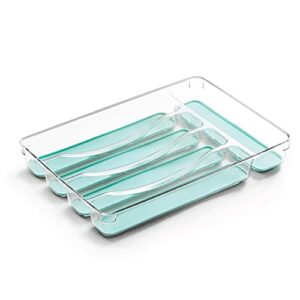 bino 5-slot silverware organizer for drawer | plastic utensil organizer for kitchen drawers | silverware tray for drawer organization | utensil kitchen drawer organizer w/grip lining (aqua)