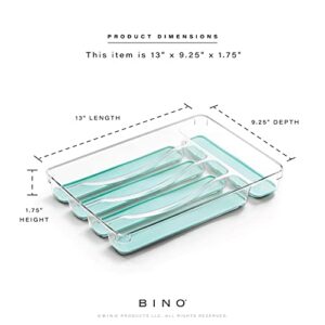 BINO 5-Slot Silverware Organizer for Drawer | Plastic Utensil Organizer for Kitchen Drawers | Silverware Tray for Drawer Organization | Utensil Kitchen Drawer Organizer w/Grip Lining (Aqua)