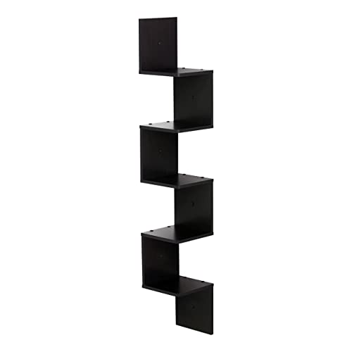 Furinno Rossi Wall Mount Floating Corner Shelf, 5-Tier Square , Espresso