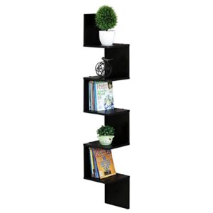 Furinno Rossi Wall Mount Floating Corner Shelf, 5-Tier Square , Espresso