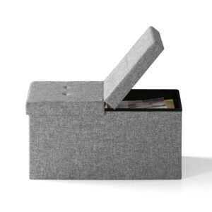 Otto & Ben 30" Storage Ottoman with SMART LIFT Top, Upholstered Tufted Bench, Foot Rest, Light Grey