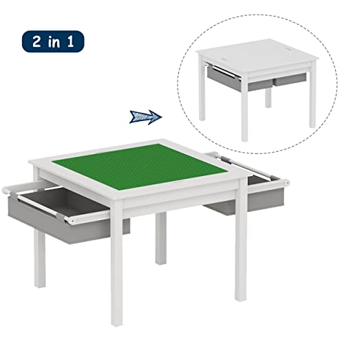 UTEX 2 in 1 Kids Construction Play Table with Storage Drawers and Built in Plate (White)