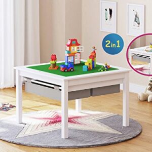 UTEX 2 in 1 Kids Construction Play Table with Storage Drawers and Built in Plate (White)