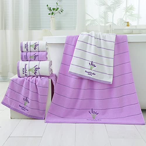 Pidada Hand Towels Set of 2 Lavender Floral Pattern 100% Cotton Soft Absorbent Decorative Towels for Bathroom 13.8 x 29.5 Inch (Purple)