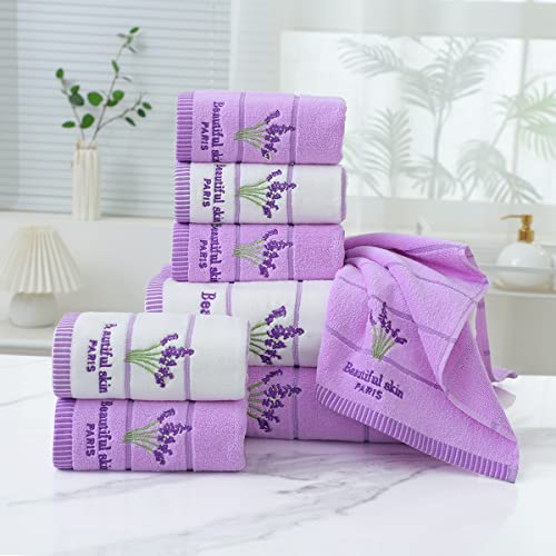 Pidada Hand Towels Set of 2 Lavender Floral Pattern 100% Cotton Soft Absorbent Decorative Towels for Bathroom 13.8 x 29.5 Inch (Purple)