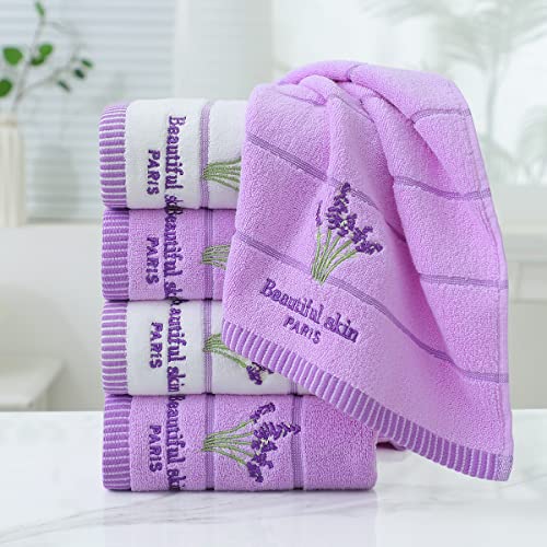 Pidada Hand Towels Set of 2 Lavender Floral Pattern 100% Cotton Soft Absorbent Decorative Towels for Bathroom 13.8 x 29.5 Inch (Purple)