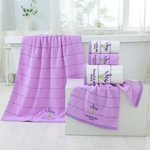 Pidada Hand Towels Set of 2 Lavender Floral Pattern 100% Cotton Soft Absorbent Decorative Towels for Bathroom 13.8 x 29.5 Inch (Purple)