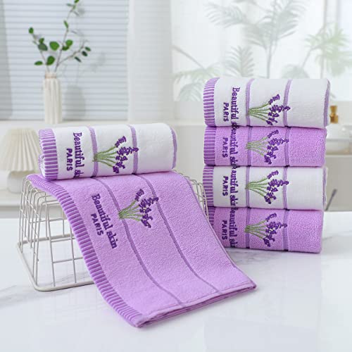 Pidada Hand Towels Set of 2 Lavender Floral Pattern 100% Cotton Soft Absorbent Decorative Towels for Bathroom 13.8 x 29.5 Inch (Purple)