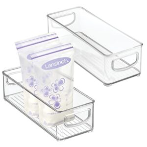 mdesign small plastic nursery storage container bins with handles for organization in cabinet, closet or cubby shelves - organizer for baby food, bibs, formula - ligne collection - 2 pack - clear