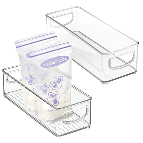 mDesign Small Plastic Nursery Storage Container Bins with Handles for Organization in Cabinet, Closet or Cubby Shelves - Organizer for Baby Food, Bibs, Formula - Ligne Collection - 2 Pack - Clear