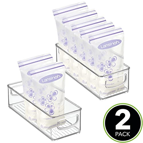 mDesign Small Plastic Nursery Storage Container Bins with Handles for Organization in Cabinet, Closet or Cubby Shelves - Organizer for Baby Food, Bibs, Formula - Ligne Collection - 2 Pack - Clear