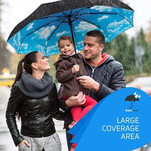 Rain-Mate Compact Travel Umbrella - Pocket Portable Folding Windproof Mini Umbrella - Auto Open and Close Button and 9 Rib Reinforced Canopy (Blue Sky)