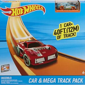 Hot Wheels Track Builder Car & MEGA Track Pack, 87 Component Parts for 40-Ft of Track & 1:64 Scale Toy Car [Amazon Exclusive]