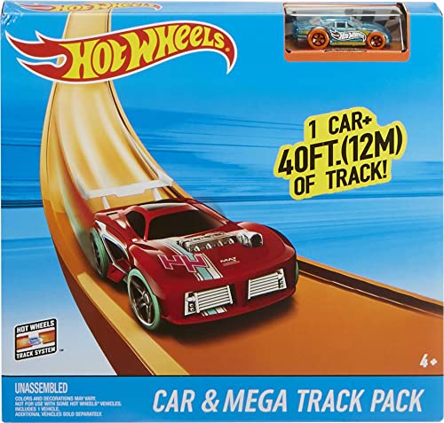 Hot Wheels Track Builder Car & MEGA Track Pack, 87 Component Parts for 40-Ft of Track & 1:64 Scale Toy Car [Amazon Exclusive]