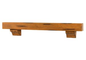 48 inch floating fireplace mantel wood shelf in chestnut rustic - breckenridge from mantels direct | with corbel bracket arches | wooden rustic wall shelf perfect for electric fireplaces and décor