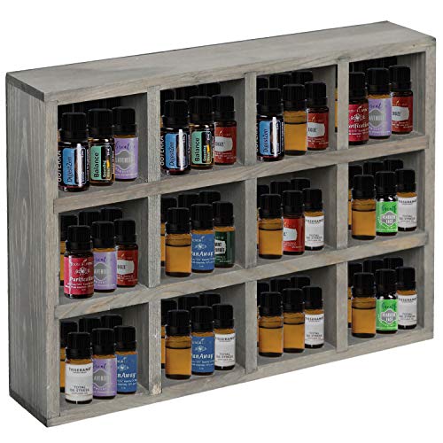 MyGift Dark Gray Wood Hanging Shadow Box, Shot Glasses Display Case Collective Shelf, Freestanding or Wall Mounted Shelving Unit with 12 Compartments