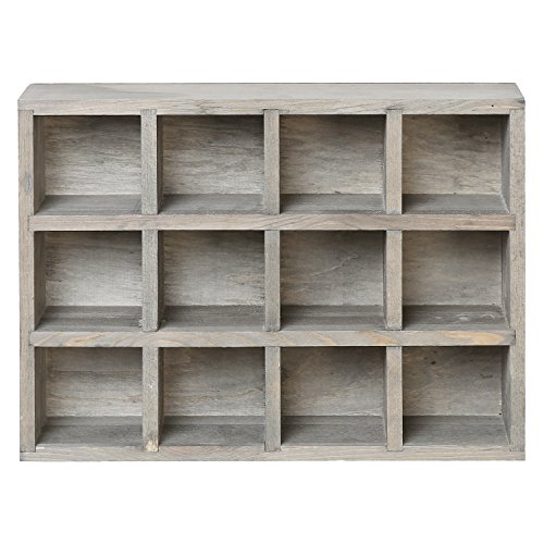 MyGift Dark Gray Wood Hanging Shadow Box, Shot Glasses Display Case Collective Shelf, Freestanding or Wall Mounted Shelving Unit with 12 Compartments