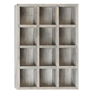 MyGift Dark Gray Wood Hanging Shadow Box, Shot Glasses Display Case Collective Shelf, Freestanding or Wall Mounted Shelving Unit with 12 Compartments