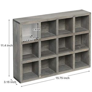 MyGift Dark Gray Wood Hanging Shadow Box, Shot Glasses Display Case Collective Shelf, Freestanding or Wall Mounted Shelving Unit with 12 Compartments