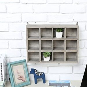 MyGift Dark Gray Wood Hanging Shadow Box, Shot Glasses Display Case Collective Shelf, Freestanding or Wall Mounted Shelving Unit with 12 Compartments