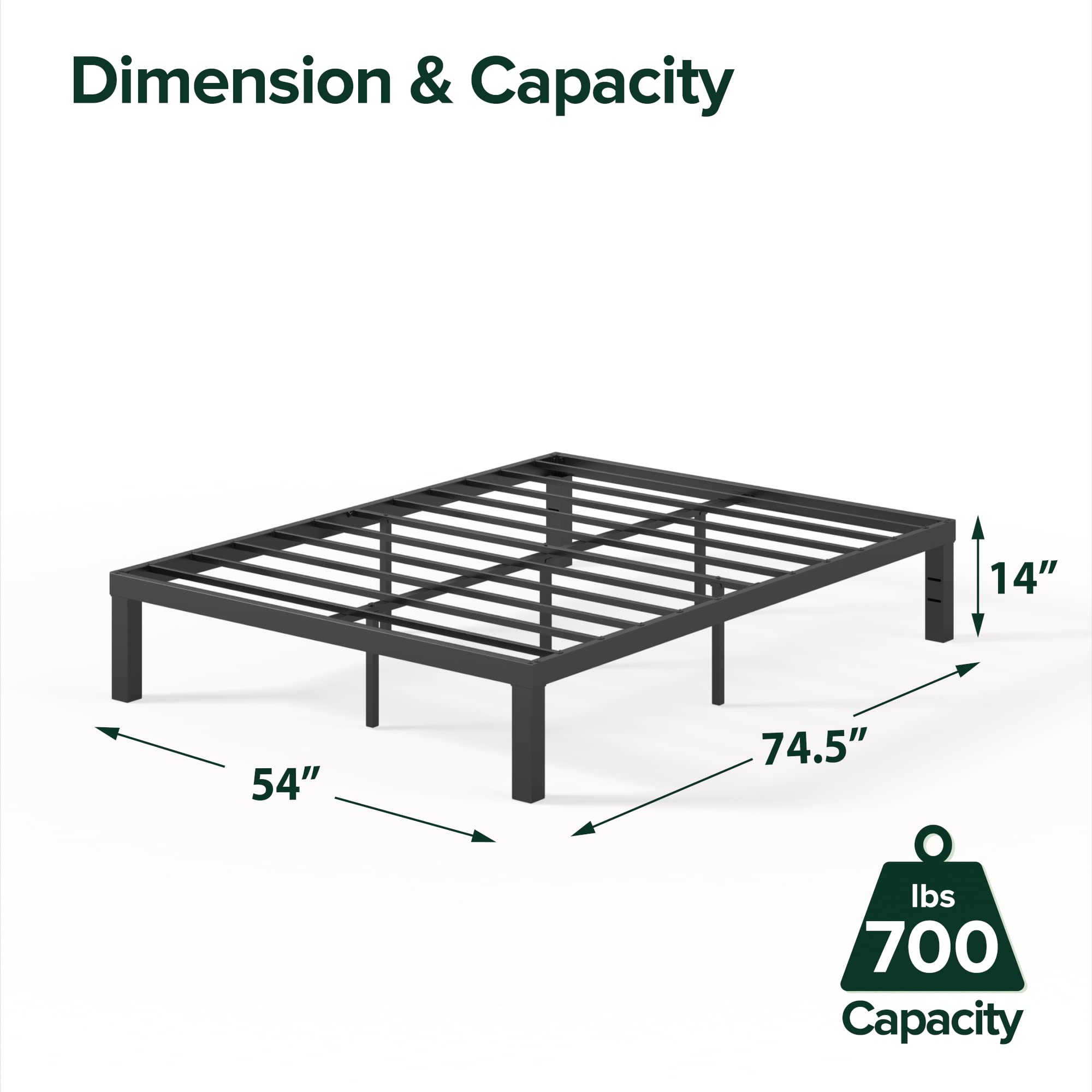 ZINUS Luis 14 Inch QuickLock Metal Platform Bed Frame / Mattress Foundation with Steel Slat Support / No Box Spring Needed / Easy Assembly, Full